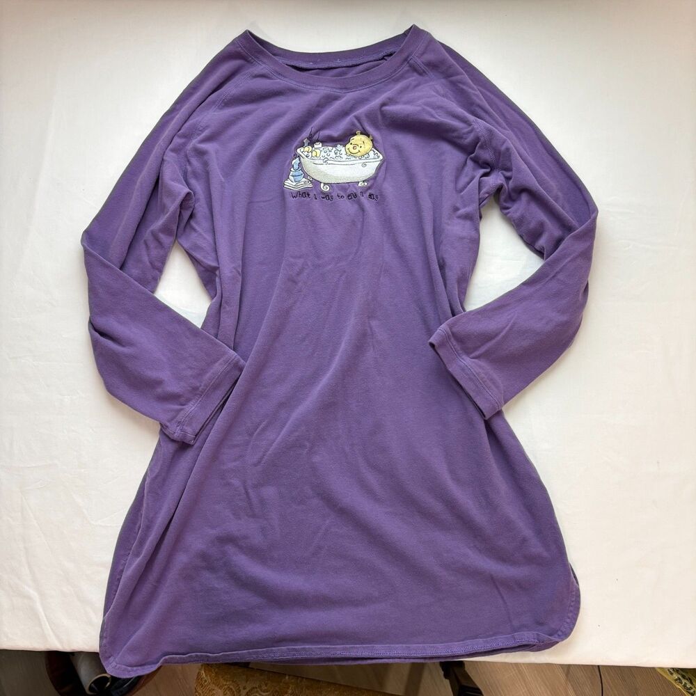 Vintage Disney Winnie The Pooh Purple Nightgown House Dress Pajamas Cozy Soft XL